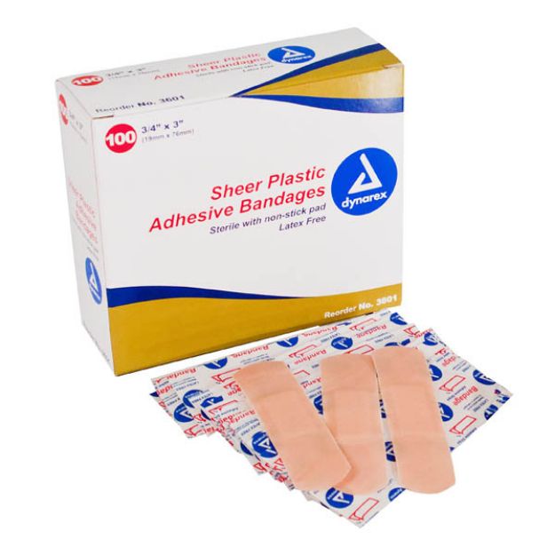 Picture of 3/4inX3in Plastic Adhesive Bandages Sheer Strips 100/Bx 24Bx/Cs
