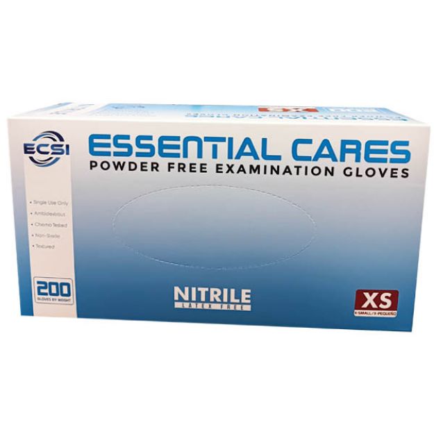 Picture of Nitrile Powder Free Examination Glovese Blue, Essential Cares XSmall 200pc/Bx 10Bx/Cs