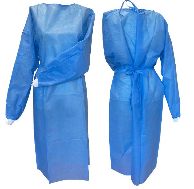 Picture of Isolation Gown SMS 30gsm Knit Cuff Blue 10pc/Bg 10Bg/Cs