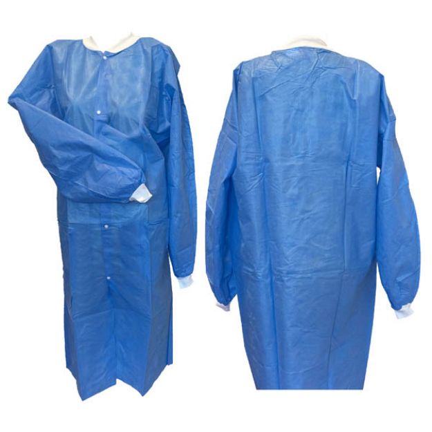 Picture of Lab Coat SMS Blue Knit Cuff Knit Collar No Pocket Medium Essential Cares 10Pc/Bg 3Bg/Cs