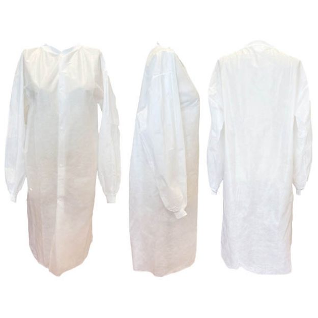 Picture of Lab Coat SMS White Knit Cuff Knit Collar No Pocket XXX-L Essential Cares 10pc/Bg 3Bg/Cs