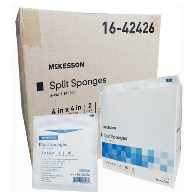 Picture of Split Sponge Drain 4inX4in 6 ply Sterile NW McKesson 16-42426 2/Pk 25Pk/Bx 300Pk/Cs(MK)
