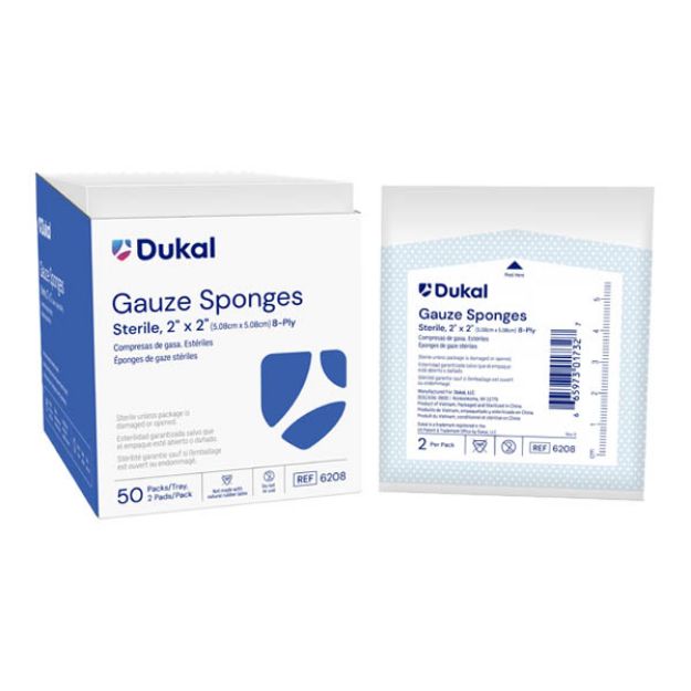 Picture of Sterile Sponge Gauze N/WVN 2inX2in 8ply Dukal 6208 2/Pk 50Pk/Bx 30Bx/Cs(
