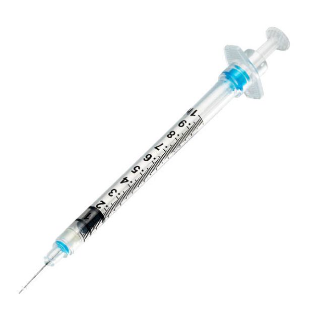 Picture of Sol-Guard 1mL Safety Syringe w/ Fixed Needle 28G x 1/2in Sol Millenium 100Ea/Bx  8Bx/Cs