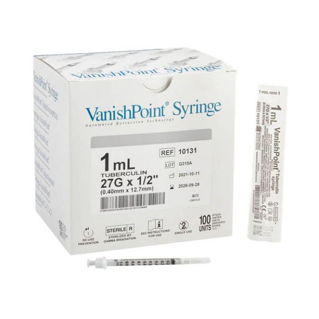 Picture of Syringe/Needle TB 1ml 27GX1/2in Retractable Technologies 10131 100Ea/Bx 8Bx/Cs (MK)