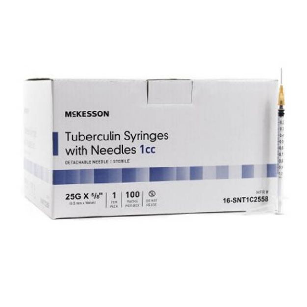 Picture of Syringe With Hypodermic Needle 1ml 25Gx5/8in McKesson 100Ea/Bx 10Bx/Cs (MK)