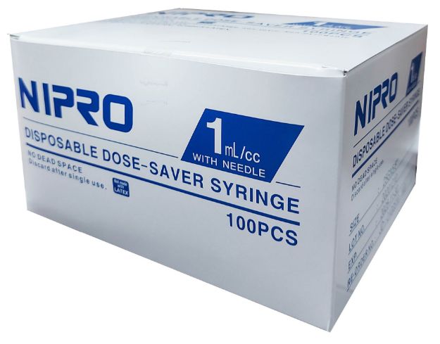 Picture of Nipro Latex Free Syringe NO Dead Space 1cc 25gX5/8in JD01D2516 100Pc/Bx 10Bx/Cs