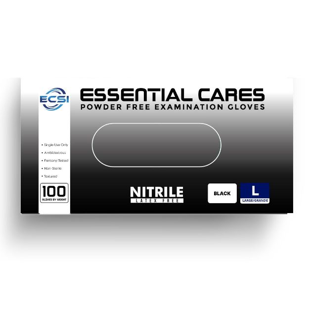 Picture of Nitrile Powder Free Examination Gloves Black Essential Cares Large 100pc/Bx 10Bx/Cs