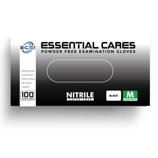 Picture of Nitrile Powder Free Examination Gloves Black Essential Cares Medium 100pc/Bx 10Bx/Cs