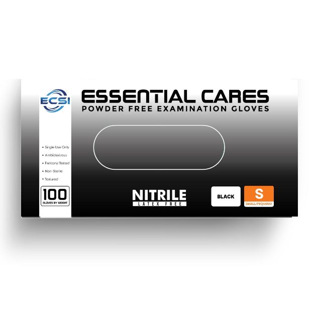 Picture of Nitrile Powder Free Examination Gloves Black Essential Cares Small 100pc/Bx 10Bx/Cs