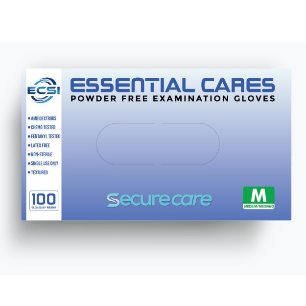 Picture of Securecare Nitrile Powder Free Examination Gloves Blue Essential Cares Medium 100pc/Bx 10Bx/Cs