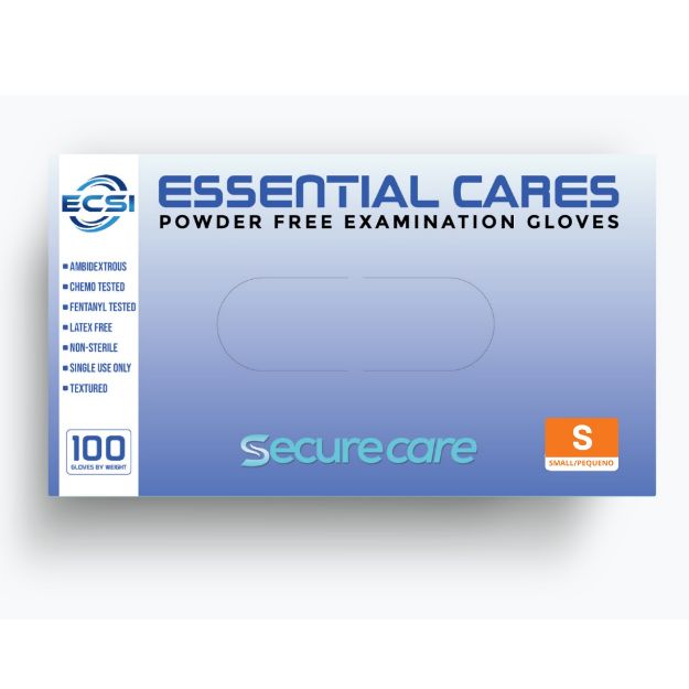 Picture of Securecare Nitrile Powder Free  Examination Gloves Blue Essential Cares Small 100pc/Bx 10Bx/Cs