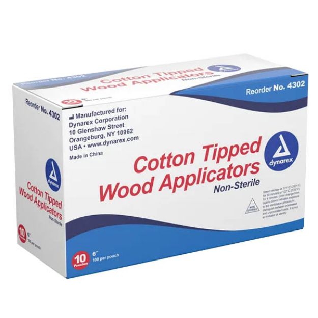 Picture of Cotton Tipped Wood Applicators 6inch  Non-Sterile 4302 100/Pouch 10Pouch/Bx 10Bx/Cs