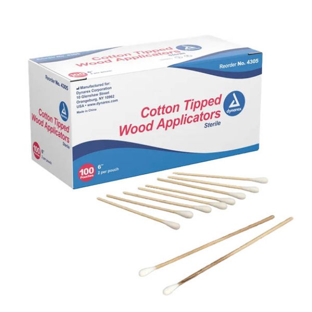 Picture of Cotton Tipped Wood Applicators 6inch Sterile 4305 2Ea/Pch 100/Bx 10Bx/Cs(DY)