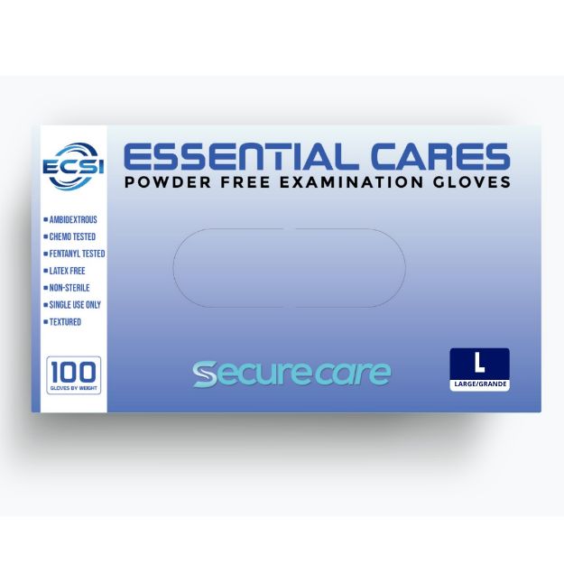 Picture of Securecare Nitrile Powder Free Examination Gloves Blue Essential Cares Large 100pc/Bx 10Bx/Cs