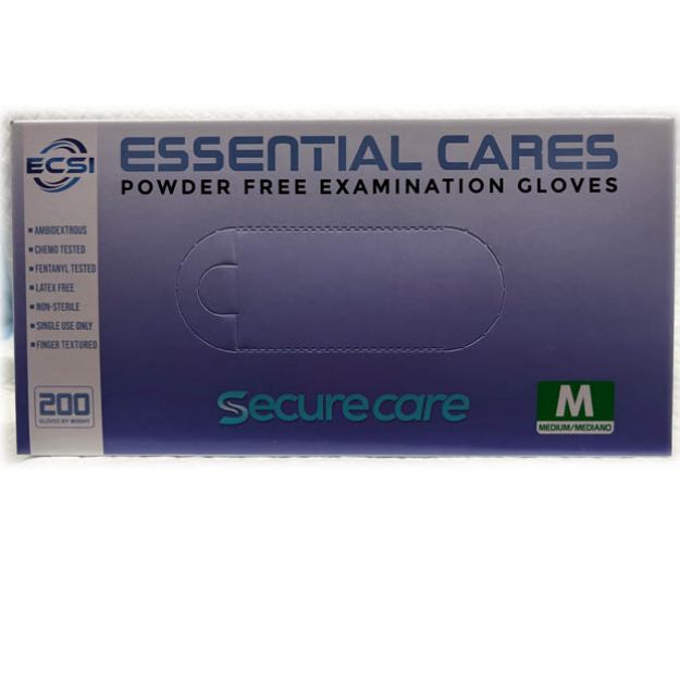 Picture of Securecare Nitrile Powder Free Examination Gloves Blue Essential Cares Medium 200pc/Bx 10Bx/Cs