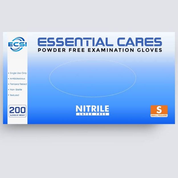 Picture of Nitrile Powder Free Examination Glove Blue, Essential Cares Small 200pc/Bx 10Bx/Cs