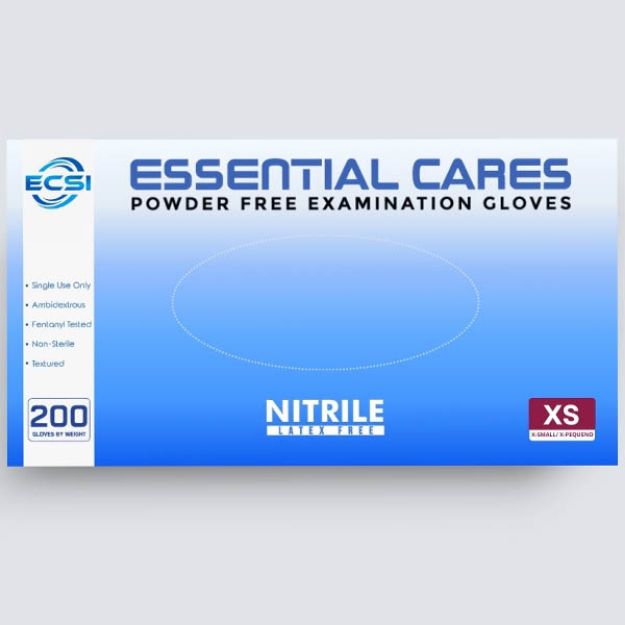 Picture of Nitrile Powder Free Examination Glovese Blue, Essential Cares XSmall 200pc/Bx 10Bx/Cs