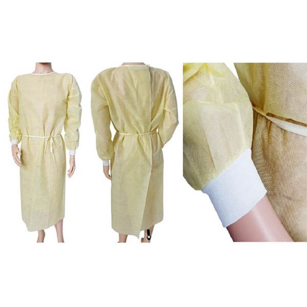 Picture of Isolation Gown NW SPP 20gsm 130X150cm Elstic Cuff Tie Back/Waist Yellow XLarge ECS 10Pc/Bg 5Bg/Cs