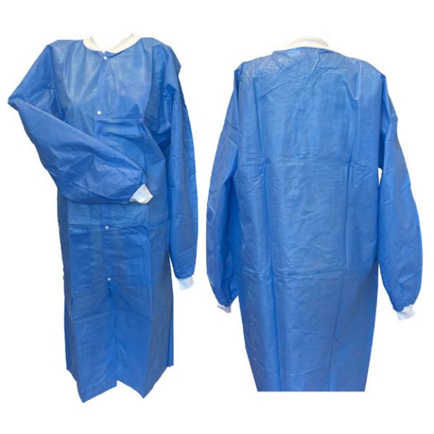 Picture of Lab Coat SMS Blue Knit Cuff Knit Collar 3 Pocket Large Essential Cares 10pc/Bg 3Bg/Cs